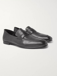 Ermenegildo Zegna Asola Collapsible-heel Textured-leather Penny Loafers In Dark Gray