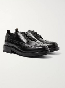 Dunhill Country Leather Wingtip Brogues In Black