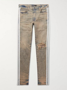 Amiri Track Stack Skinny-fit Striped Distressed Stretch-denim Jeans In Blue