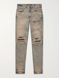 Amiri Mx1 Skinny-fit Panelled Distressed Stretch-denim Jeans In Blue