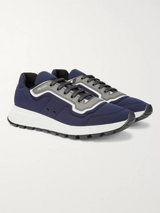 PRADA MATCH RACE PANELLED NYLON, LEATHER AND RUBBER SNEAKERS