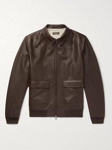 Loro Piana Leather Bomber Jacket In Brown