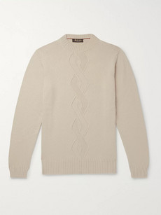 Loro Piana Cable-knit Cashmere, Silk And Cotton-blend Sweater In Neutrals