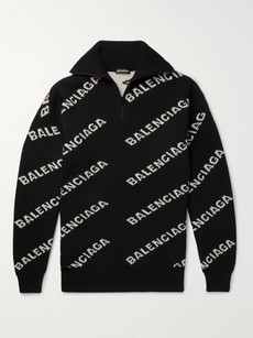 Balenciaga Oversized Logo-intarsia Half-zip Sweater In Black | ModeSens