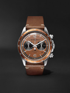 Bell & Ross Revolution Bellytanker Dusty Limited Edition Automatic Chronograph 41mm Steel And Leather Watch, Ref In Brown