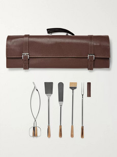 Lorenzi Milano Bbq Set With Full-grain Leather Case In Brown