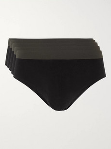 Hamilton And Hare Five-pack Seamless Cotton-blend Briefs In Black