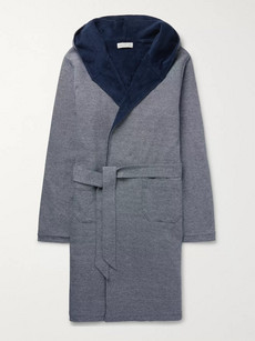 Hamilton And Hare Striped Loopback Cotton-piqué Hooded Robe In Blue