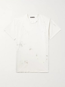 Billy Deacon Paint-splattered Distressed Cotton-jersey T-shirt In White