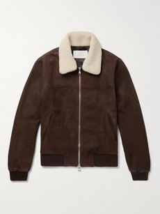 Mr P Shearling-trimmed Suede Bomber Jacket In Brown