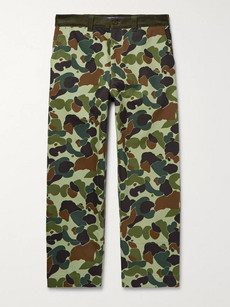 JUNYA WATANABE CROPPED CORDUROY-TRIMMED CAMOUFLAGE-PRINT COTTON-TWILL TROUSERS
