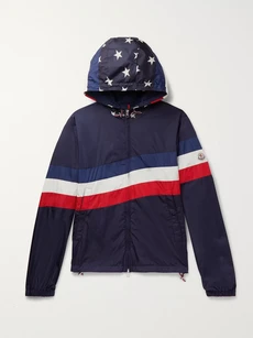 Moncler Printed Shell Hooded Jacket In Blue