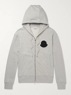 Moncler Mélange Loopback Cotton-jersey Zip-up Hoodie In Gray