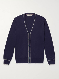 Brunello Cucinelli Contrast-tipped Wool And Cashmere-blend Cardigan In Navy