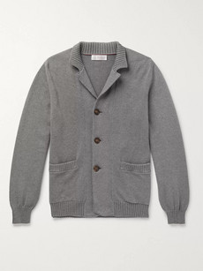 Brunello Cucinelli Contrast-tipped Cotton Cardigan In Gray