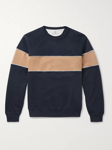 Brunello Cucinelli Striped Cotton-blend Jersey Sweatshirt In Blue
