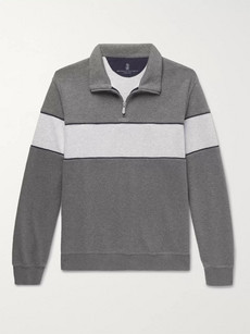 Brunello Cucinelli Two-tone Mélange Jersey Half-zip Sweatshirt In Grey