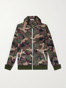 Valentino Slim-fit Logo And Camouflage-print Satin-jersey Track Jacket In Green