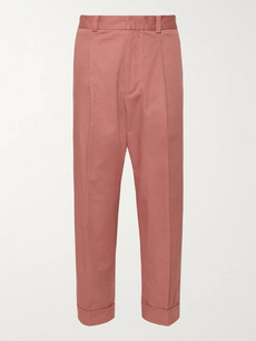 ACNE STUDIOS CROPPED PIERRE PLEATED STRETCH-COTTON TROUSERS