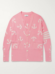Thom Browne Oversized Intarsia Cashmere Cardigan In Pink