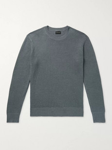 Club Monaco Textured Linen And Cotton-blend Sweater In Blue