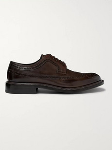 O'keeffe Felix Polished-leather Longwing Brogues In Dark Brown