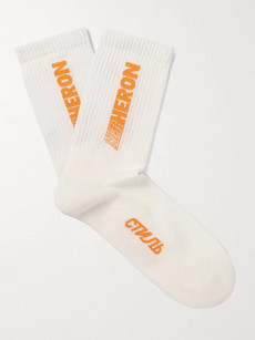 Heron Preston Logo-intarsia Stretch Cotton-blend Socks In White