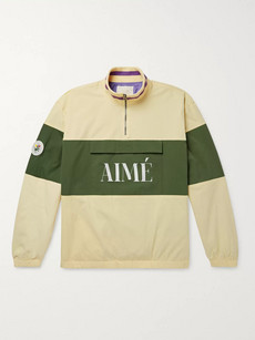Aimé Leon Dore Logo-embroidered Colour-block Nylon Half-zip Jacket In Neutrals