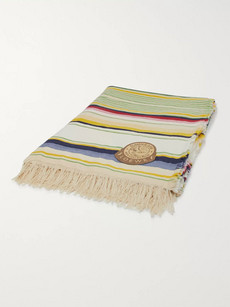 Loewe Fringed Striped Wool And Cotton-blend Blanket In Multi