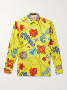 Versace Printed Silk-twill Shirt In Yellow