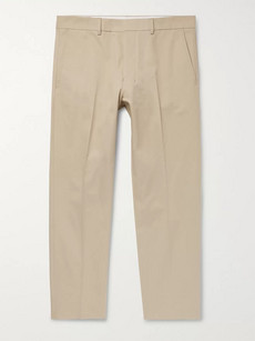 Ami Alexandre Mattiussi Cropped Slim-fit Cotton-twill Trousers In Neutrals
