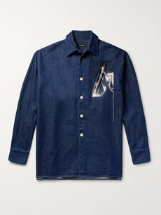 Raf Simons Oversized Embellished Denim Overshirt In Blue