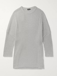 Raf Simons Oversized Cutout Metallic Knitted Sweater In Gray