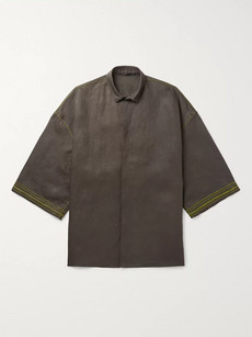 Haider Ackermann Oversized Soutache-embroidered Linen Shirt In Gray