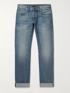 Tom Ford Slim-fit Washed Selvedge Denim Jeans In Blue
