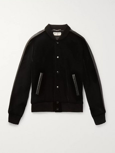 Saint Laurent Leather-trimmed Appliquéd Velvet Bomber Jacket In Black