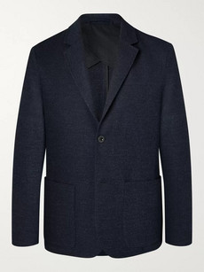 Mr P Navy Unstructured Virgin Wool-blend Bouclé Suit Jacket In Blue