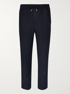 Mr P Wide-leg Navy Virgin Wool-blend Bouclé Drawstring Trousers