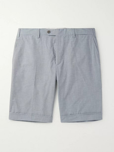 Brioni Micro-checked Cotton And Silk-blend Shorts In Green