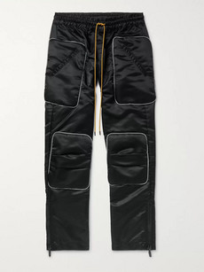 Rhude Rhacer Slim-fit Cropped Satin Trousers In Black