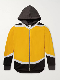 Rhude Oversized Jersey-trimmed Colour-block Nylon Zip-up Hoodie In Yellow