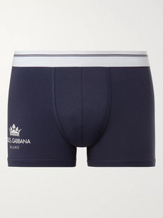 Dolce & Gabbana Logo-print Stretch-cotton Boxer Briefs In Navy