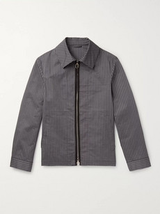 Lanvin Leather-trimmed Striped Twill Blouson Jacket In Blue