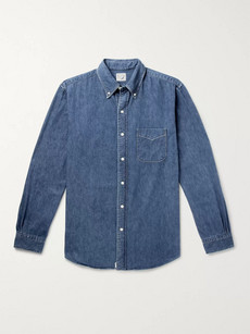 Orslow Button-down Collar Denim Shirt In Blue