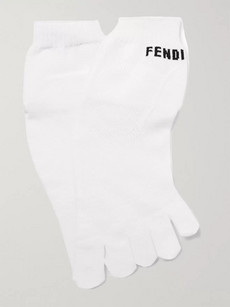 Fendi Logo-intarsia Stretch-knit Socks In White