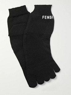 Fendi Logo-intarsia Stretch-knit Socks In Black