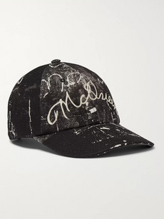 Alexander Mcqueen Leather-trimmed Embroidered Printed Cotton-canvas Baseball Cap In Black
