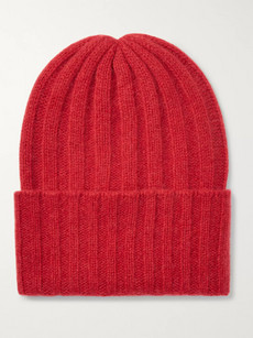 The Elder Statesman Short Bunny Echo Ribbed Cashmere Beanie In Red