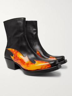 Vetements Flame-appliquéd Leather Boots In Black