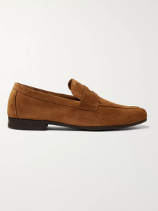 John Lobb Thorne Suede Penny Loafers In Brown
